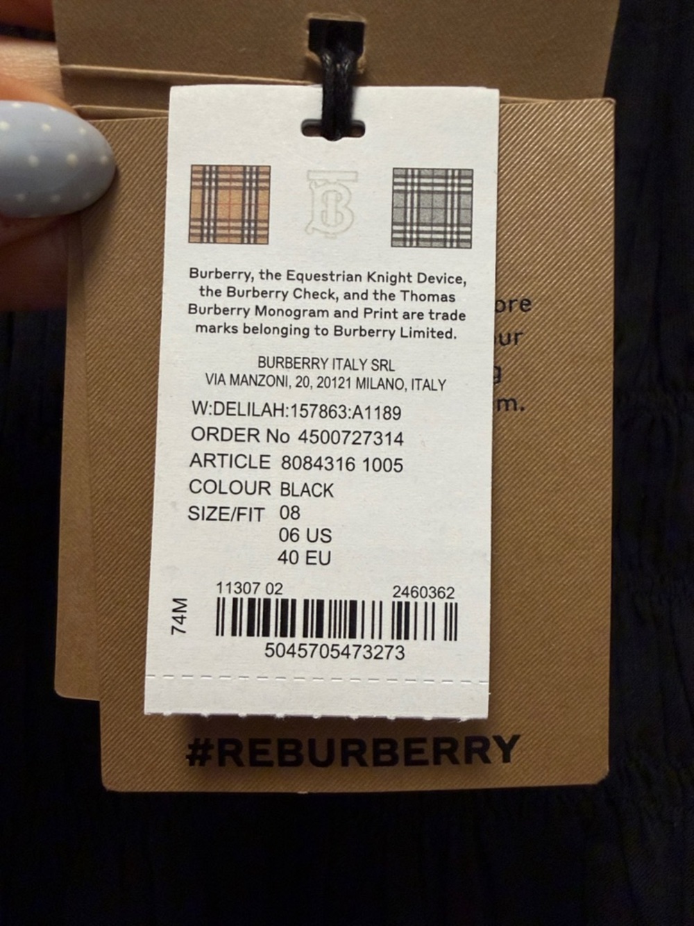 NWT Burberry Delilah Black Smocked Cotton Midi Dress 8084316 - Sz 6 - Picture 3 of 9